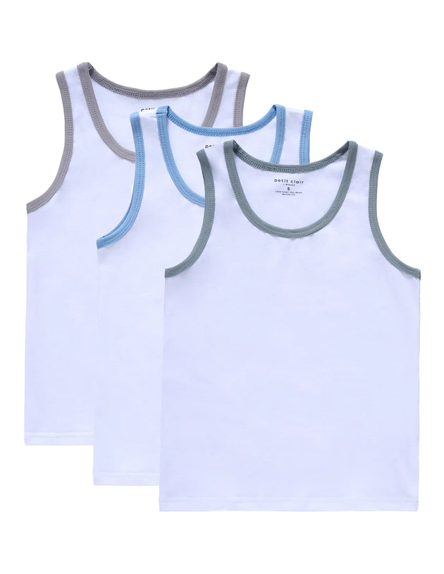 Petit Clair - White Sleeveless Tank With Colored Trim