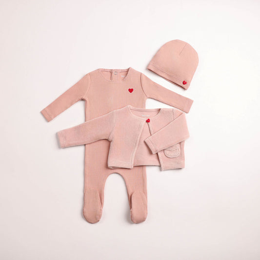 Bee & Dee Velour Cardigan Ribbed Footie/Beanie