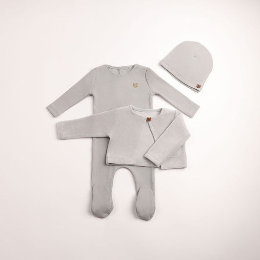 Bee & Dee Velour Cardigan Ribbed Footie/Beanie