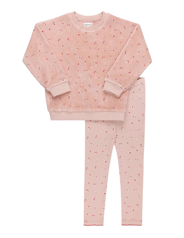 Ely's & Co. - Velour Cluster Flower Velour Top And Cotton Legging Lounge Set