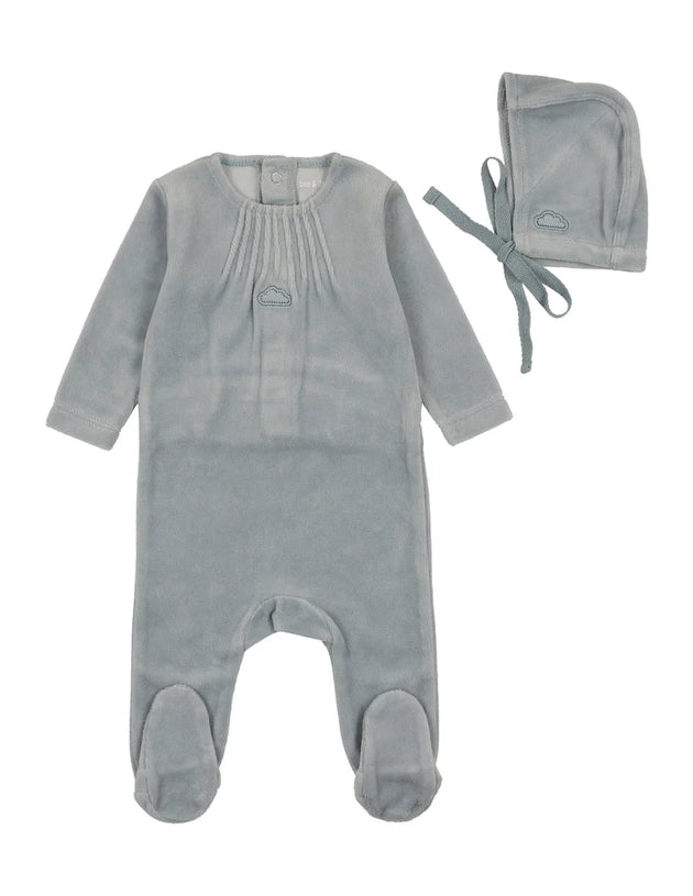 Bee & Dee - Velour Pleated Footie + Bonnet