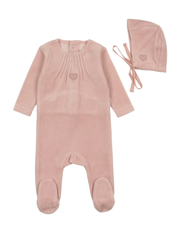 Bee & Dee - Velour Pleated Footie + Bonnet