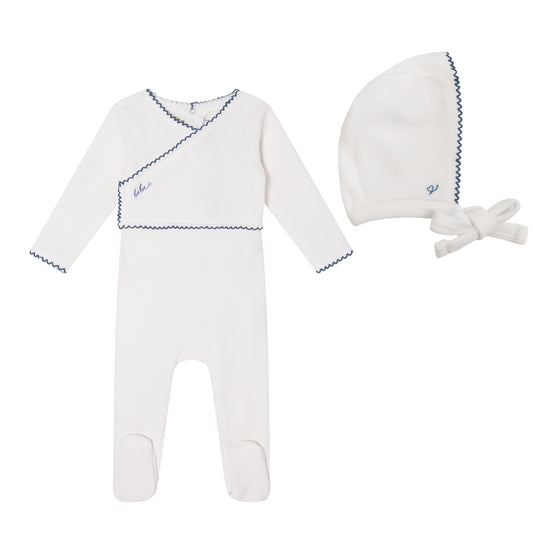 Mini Label White Classic Velour Footie and Bonnet