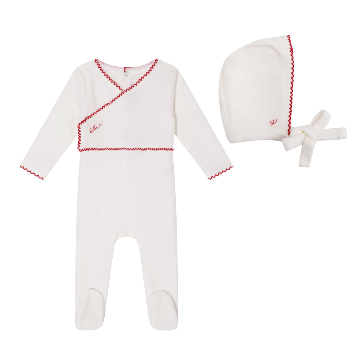 Mini Label White Classic Velour Footie and Bonnet