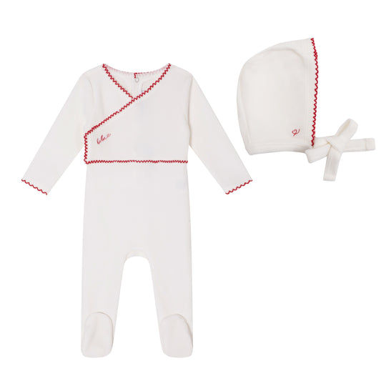 Mini Label White Classic Velour Footie and Bonnet