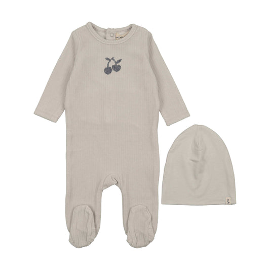 Mema Knits EMBROIDERED CHERRY FOOTIE + BEANIE
