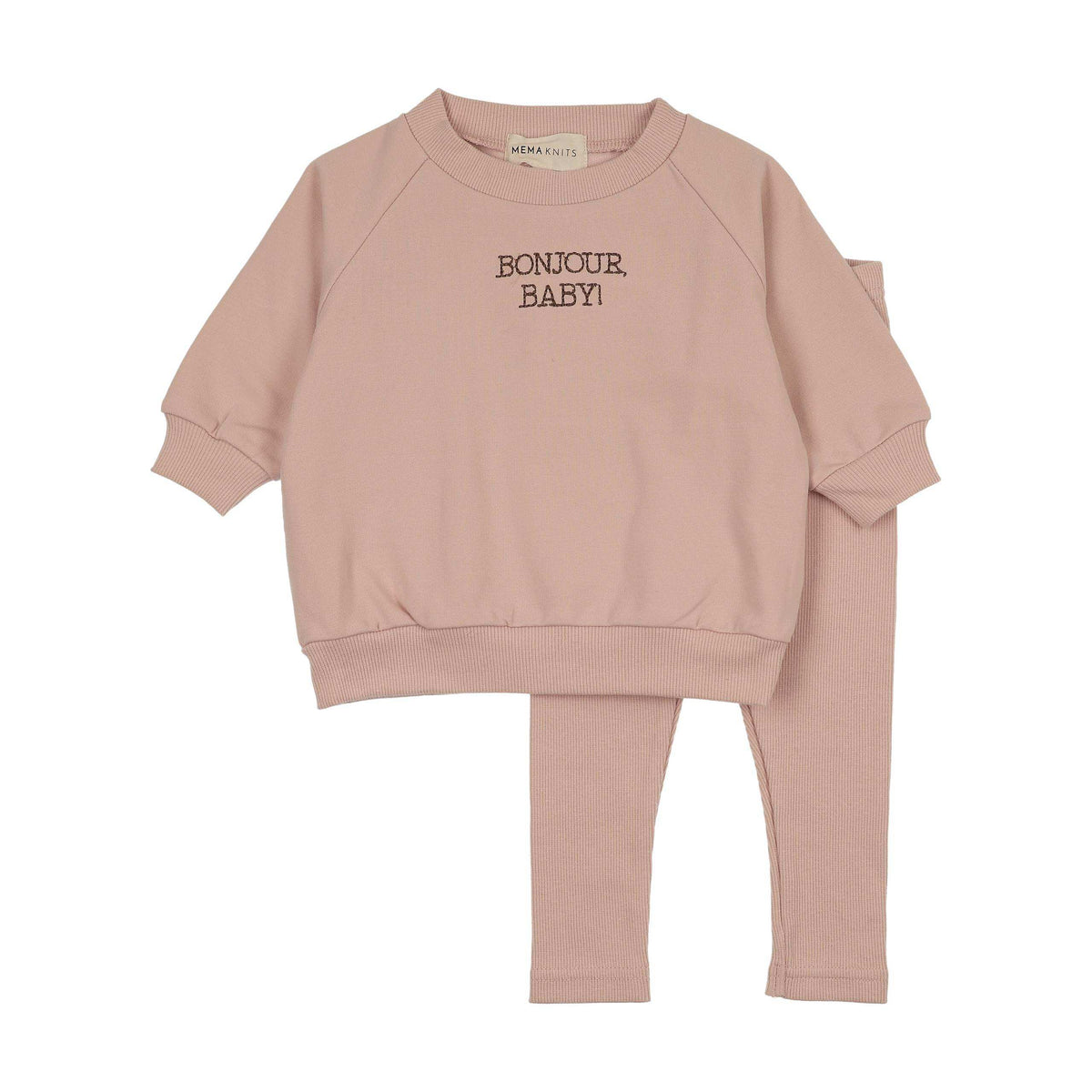 Mema Knits BONJOUR BABY STITCHED SWEATSHIRT SET