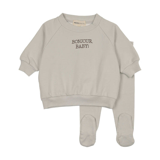 Mema Knits BONJOUR BABY STITCHED SWEATSHIRT SET