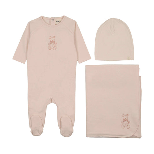 Mema Knits VINTAGE BUNNY PRINT THREE PIECE SET