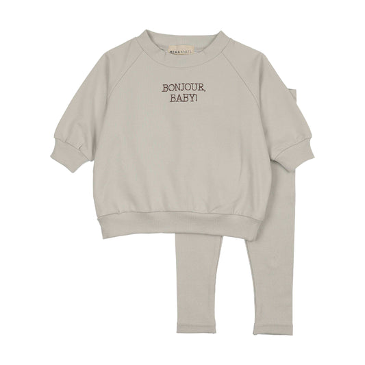 Mema Knits BONJOUR BABY STITCHED SWEATSHIRT SET