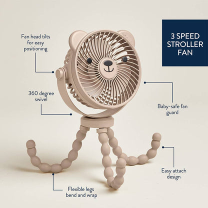 Itzy Ritzy Itzy Breeze 3-Speed Stroller Fan Theo the Bear Taupe