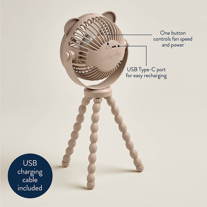 Itzy Ritzy Itzy Breeze 3-Speed Stroller Fan Theo the Bear Taupe