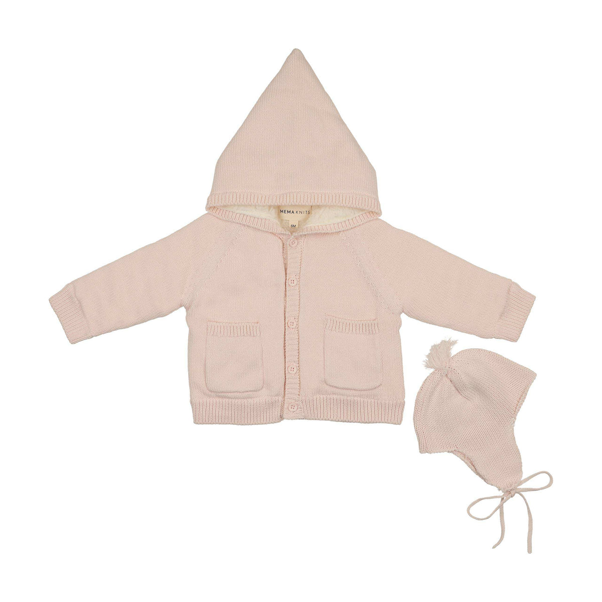 Mema Knits HOODED KNIT SHERPA LINED SWEATER +BONNET