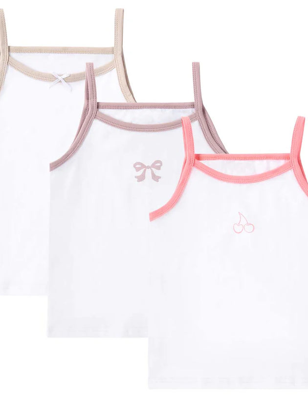 Petit Clair - White Spaghetti Strap Tank With Colored Trim & Print