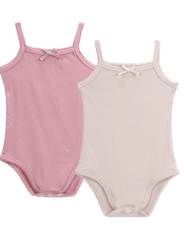 Petit Clair - Ribbed Spaghetti Strap Bodysuit With Bow