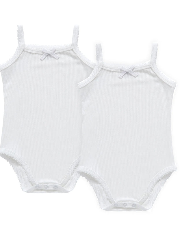Petit Clair - Pointelle Baby Spaghetti Strap Bodysuit With Bow