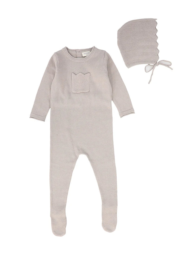 Bee & Dee - Chevron Knit Footie + Bonnet