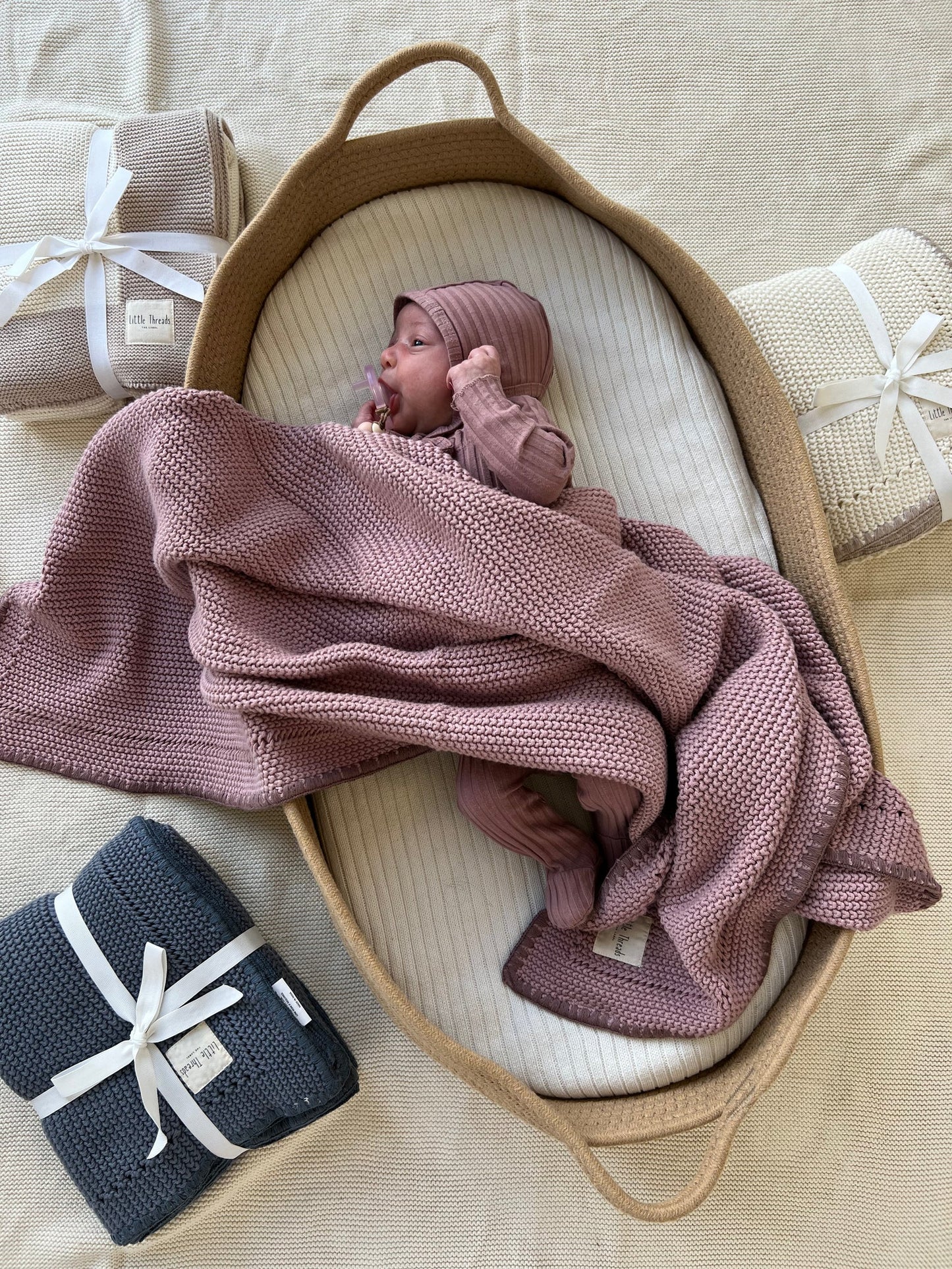 Little Threads Knitted Cotton Blanket