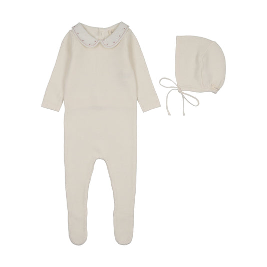 Lil Legs EMBROIDERED KNIT COLLAR FOOTIE SET
