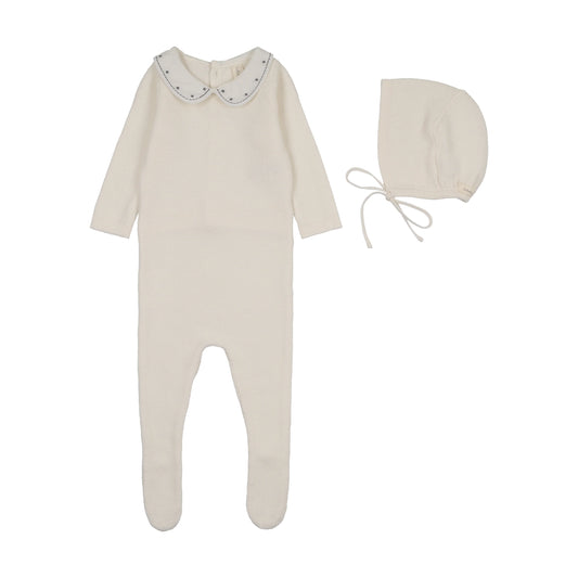 Lil Legs EMBROIDERED KNIT COLLAR FOOTIE SET