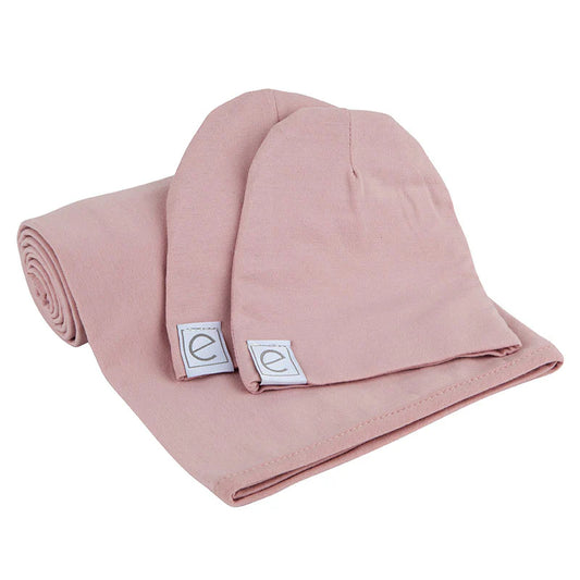 Ely's & Co. - Jersey Cotton Spandex Swaddle Blankets 40"X40" With Baby Hat