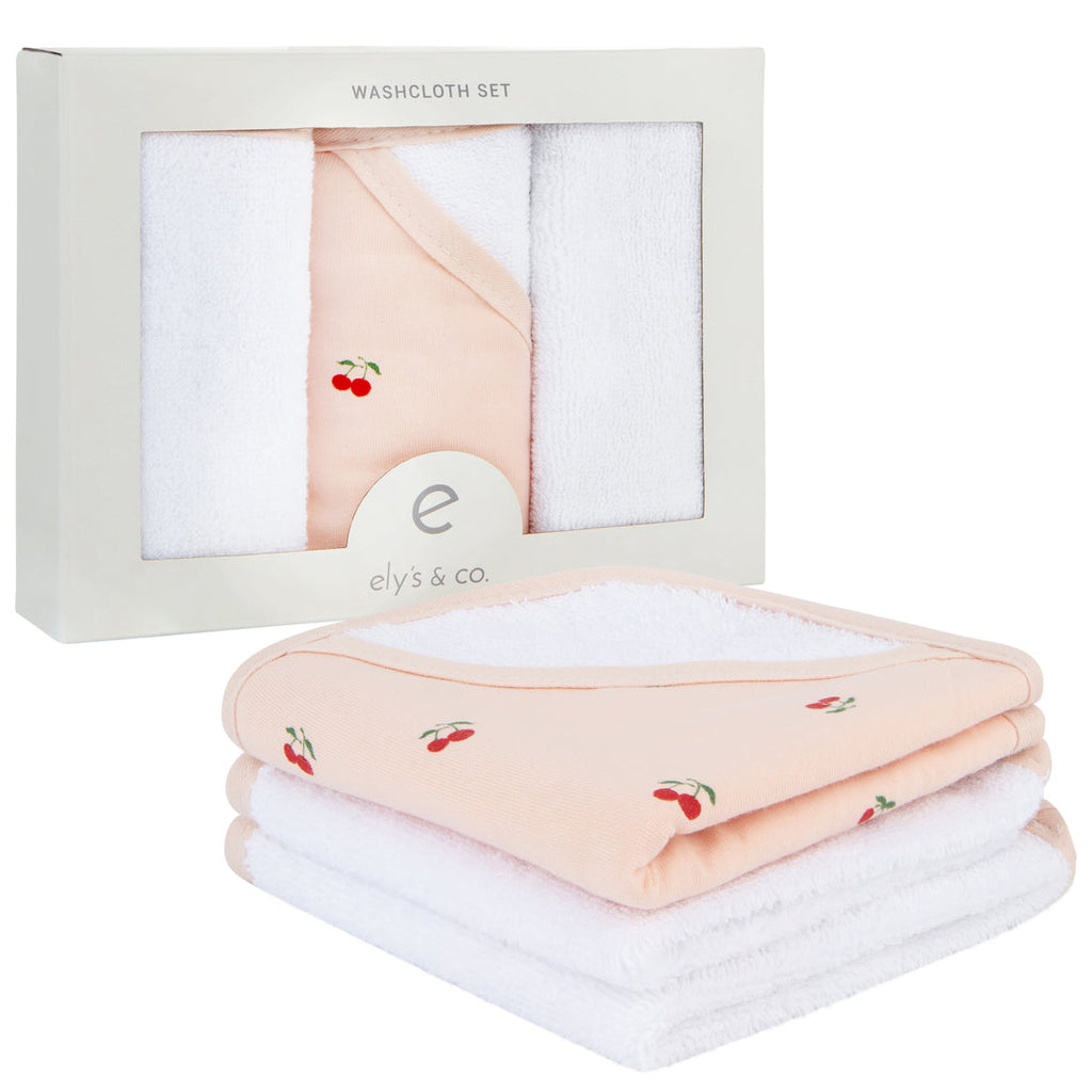 3 Pack Washcloth Set Pink Cherries